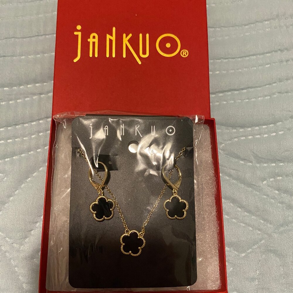 SAKS OFF 5TH Jankuo 14K Goldplated Brass Onyx Necklace, Earring Set